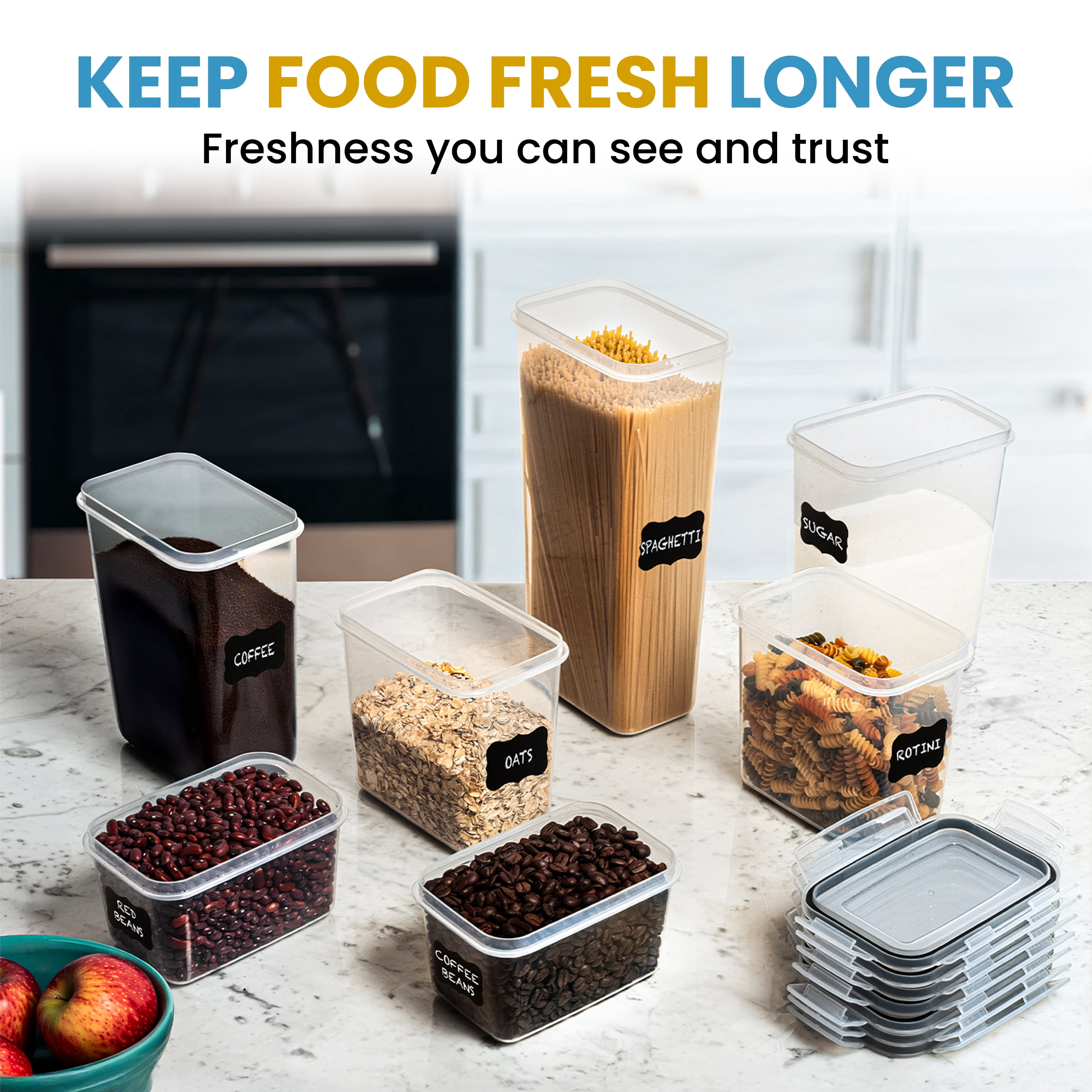 Shazo 7PC Food Storage Containers with Lids, Airtight Food Storage Containers Set for Pantry Organization, BPA Free Kitchen Canisters for Flour Sugar Pasta Cereal, Stackable Kitchen Storage Container