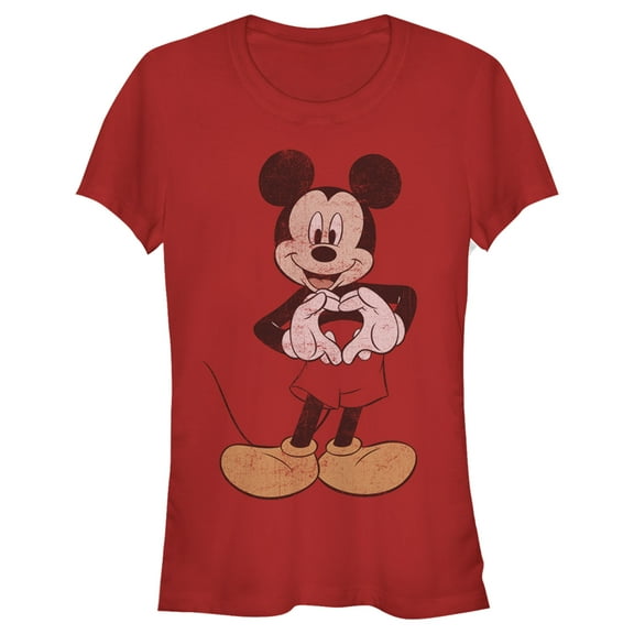 Junior's Mickey & Friends Distressed Heart Graphic Tee Red Large
