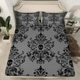 thumbnail image 2 of jejeloiu Damask Victorian Flower Twin Sheet Sets,Halloween Skleleton Twin Fitted Sheet,Gray Black Flat Sheet For Men Women,Lightweight Room Decorative,3 Pieces, 2 of 7
