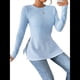 thumbnail image 2 of Camiseta de Larga A Rayas para Mujer, Cuello Redondo, Dobladillo con Abertura, Corte Entallado Azul XL, 2 of 8