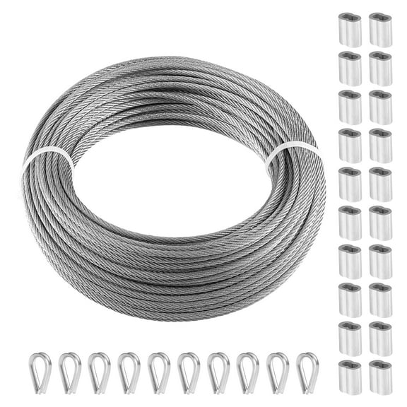 KFFKFF Cable Set, 1/8" 100 ft 316 Grade Stainless Steel Wire with 20 Casings and 10 Ferrules, 1600 lbs Tensile Capacity, 7x7 Threads, Marine Aircraft Quality for Balustrade Stair Decking Barrier