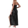 thumbnail image 3 of INSPIRE CHIC Womens Long Satin Nightgown Lace Slit Slip Lingerie for Ladies V Veck Nightwear Silky Chemise Long Sleepwear S Black, 3 of 6