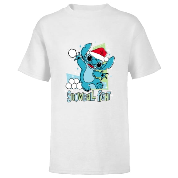 Disney Lilo & Stitch Holiday Santa Snowball Fight - Short Sleeve T-Shirt for Kids - Customized-White