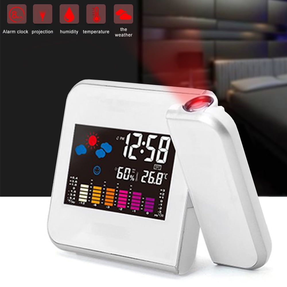 Projection Digital Alarm Clock Snooze Weather Thermometer LCD Display LED fa 