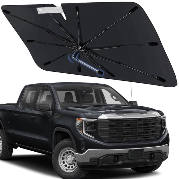 Windshield Sun Shade Umbrella for GMC Sierra 1500 2500 3500 2019-2026, Foldable Car Sunshade for Front Window with 360° Rotating Shaft, Custom-Fit Parasol para Carro for UV Blocking & Heat Reduction