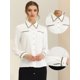 thumbnail image 2 of Elegante camisa de contraste para mujer con bolsillo de imitación de manga larga con botones de trabajo blanco XS, 2 of 6