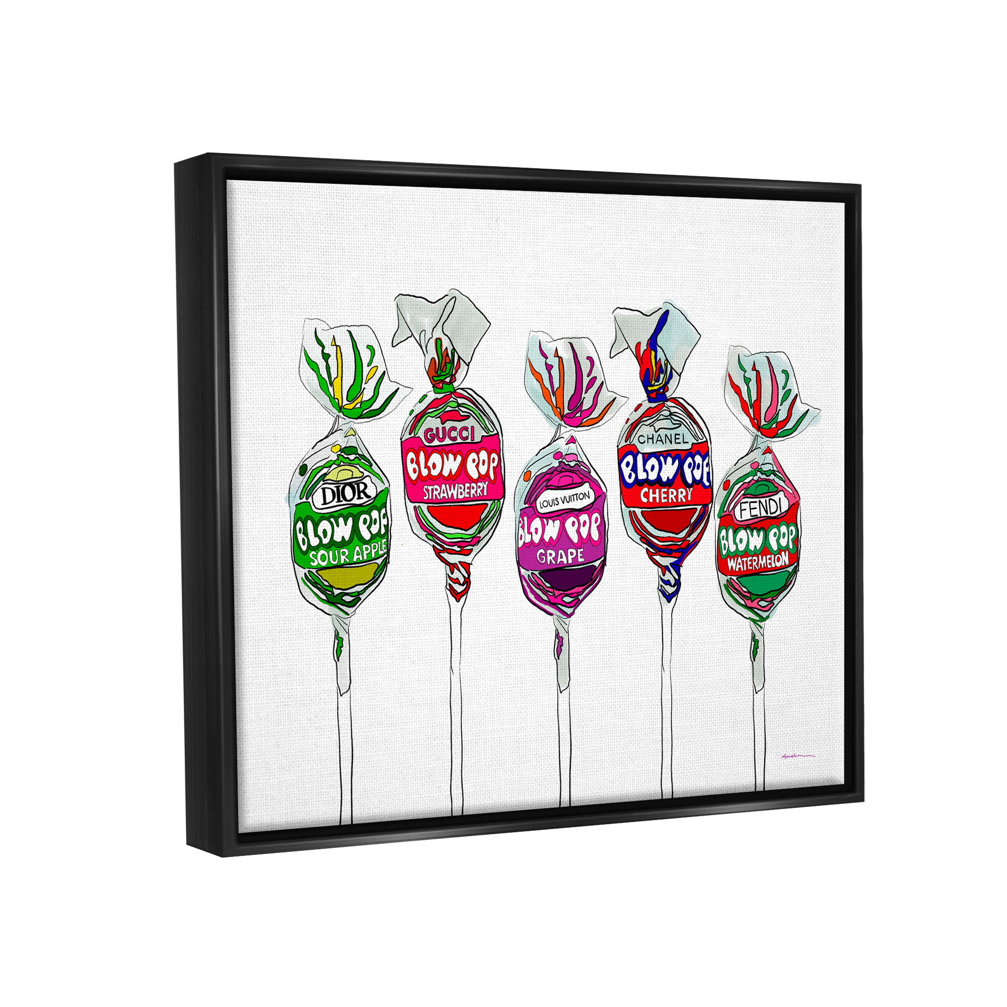 Stupell Industries Modern Lollipop Candy Food & Beverage Painting Black Floater Framed Art Print Wall Art, 31 x 25
