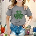 thumbnail image 2 of KKBOTIVE Girls St. Patrcik's Day T Shirt Cute Shamrock Printed Short Sleeve Round Neck Tees Soft Cozy Tops for Kids Fashion Summer Clothes, Grey Size: 10-11 Years, 2 of 5