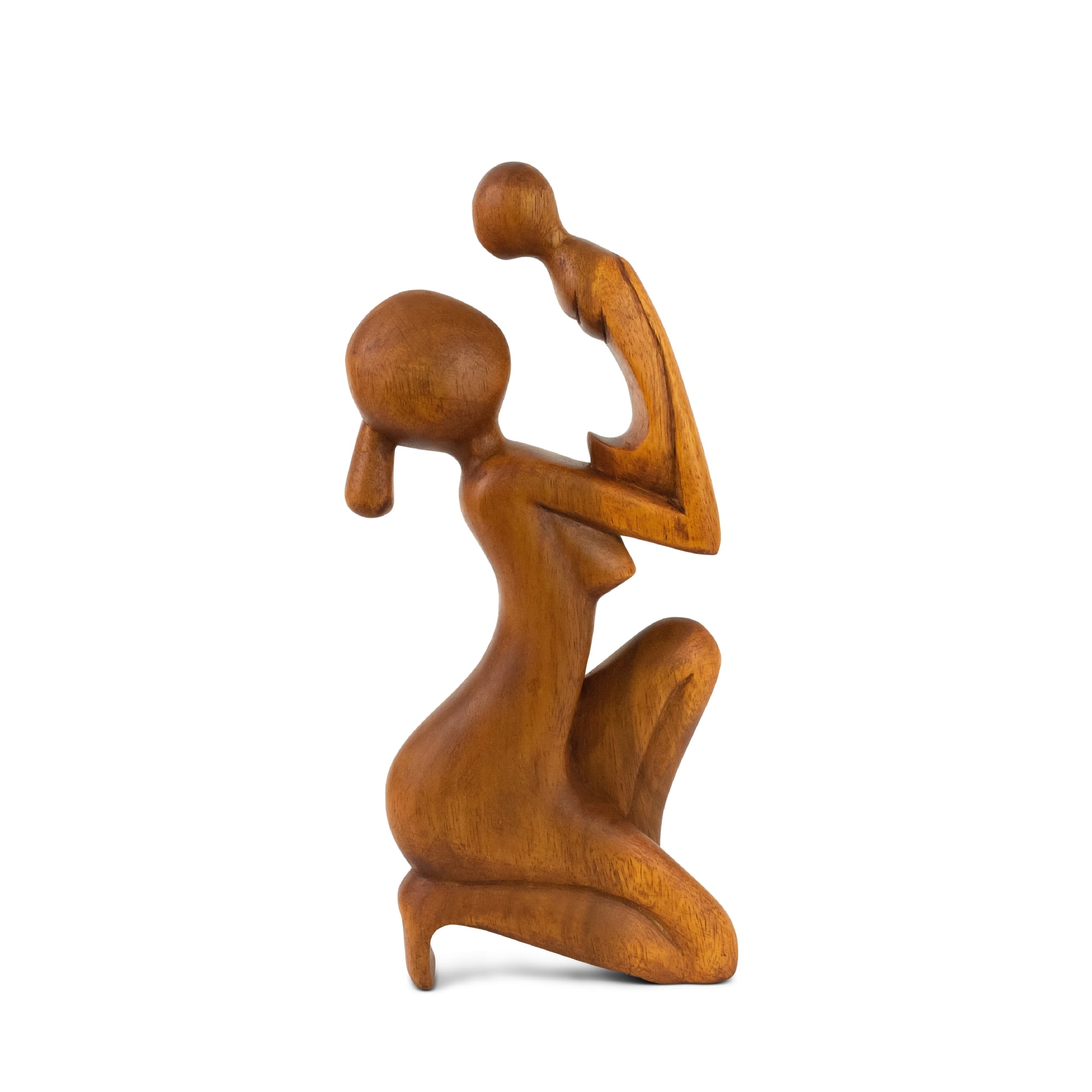 Wooden Handmade Abstract Mother and Child Sculpture Handcrafted Gift Art Decorative Home Decor Figurine Accent Decoration Artwork Hand Carved Mother and Baby Statue