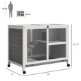 thumbnail image 2 of Indoor Rabbit Hutch with Wheels, Bunny Cage Guinea Pig House W/ Top Access, Ramp, Pull Out Tray, Grey, 2 of 7