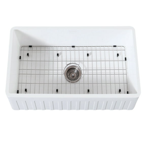 Gourmetier Arcticstone 30" Farmhouse Single Bowl Kitchen Sink with Strainer and Grid