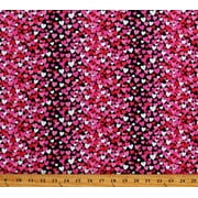 44 x 36 Valentine Tossed Hearts on Black Fabric Traditions 100% Cotton