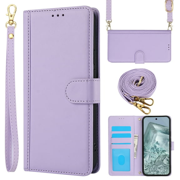for Google Pixel 9 / 9 Pro Case with Card Slots and Shoulder Strap, Crossbody Lanyard Purse Cover Flip Stand Premium PU Leather Folio Phone Wallet Case for Google Pixel 9 / 9 Pro Women Girls, Purple