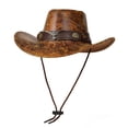 thumbnail image 3 of VONCOS Vintage Distressed Faux Faux Leather Western Cowboy Hat for Men Women with Skull Concho Hat Band Brown,Size M, 3 of 3