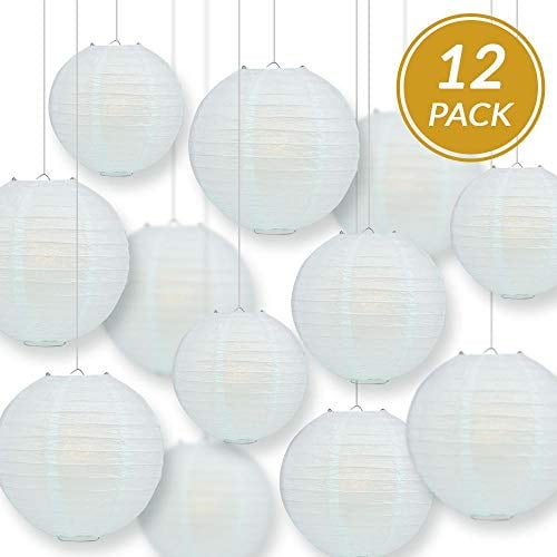 Quasimoon Round Paper Lanterns 12pcs Assorted Combo Party Pack - (12/10/8') Even Ribbing, Arctic Spa Blue - by PaperLanternStore