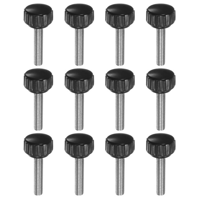 Unique Bargains 12 Pack M5 x 25mm Filetage Mâle 16mm Moleté Poignée Boutons de Serrage Poignée Pouce Vis Noir