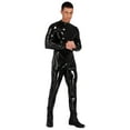 thumbnail image 4 of Yeahdor Mens Zipper Crotch Jumpsuit Long Sleeve Stretchy Catsuit Patent Leather Night Club Bodysuit Black XXL, 4 of 7