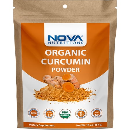Nova Nutritions Certified Organic Turmeric Curcumin Root Powder 16 OZ (454 gm) - Curcuma Longa (Root)