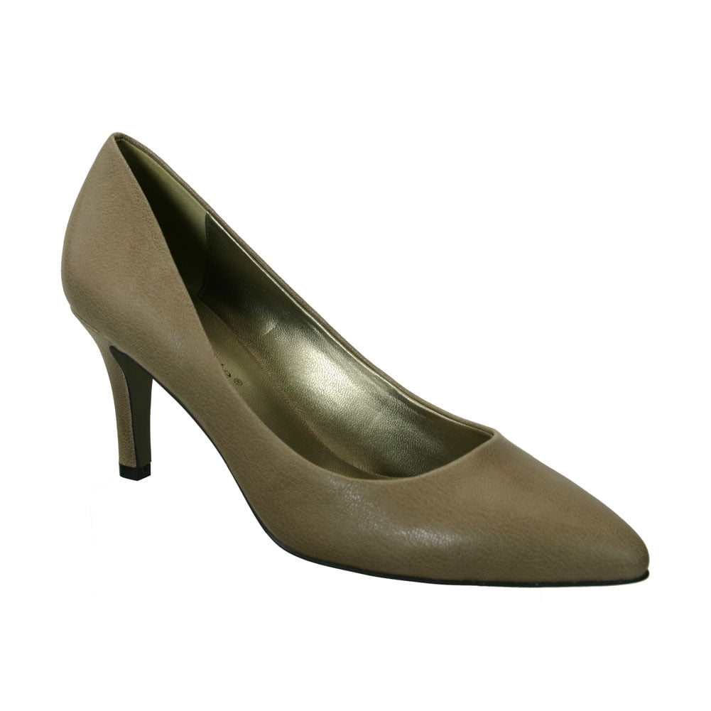 taupe leather pumps