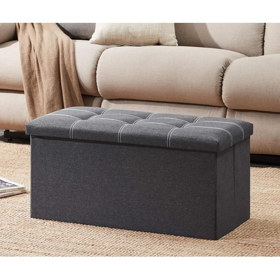 80L Storage Ottoman, Foot Rest Stool, 30 inch Folding Footstool Bench with Storage, Short Gray Ottoman Stool, Storage Foot Rest to Store Books Clothes Toys
