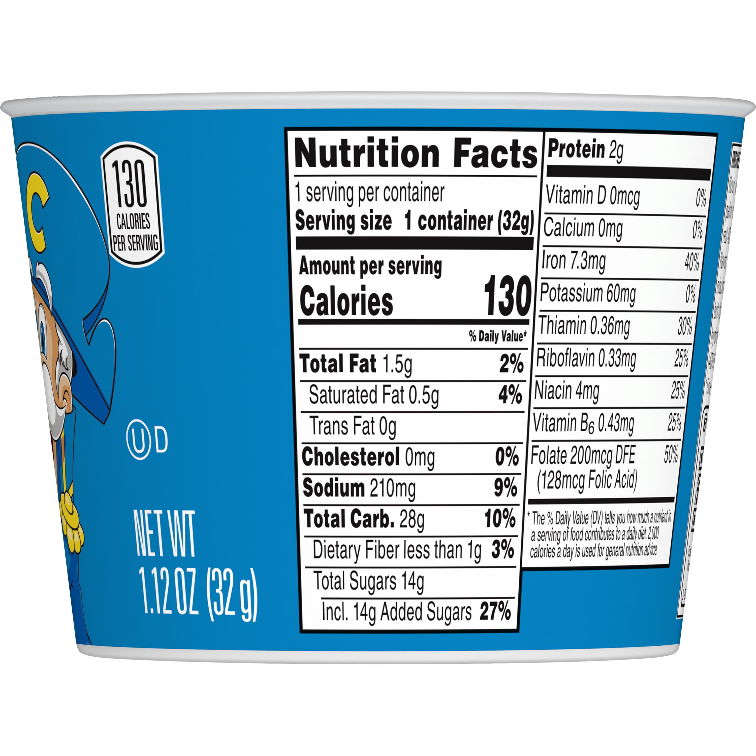 (10 pack) Cap'n Crunch Sweetened Corn & Oat Cereal Oops All Berries Breakfast Cereal, 1.12 oz Cup