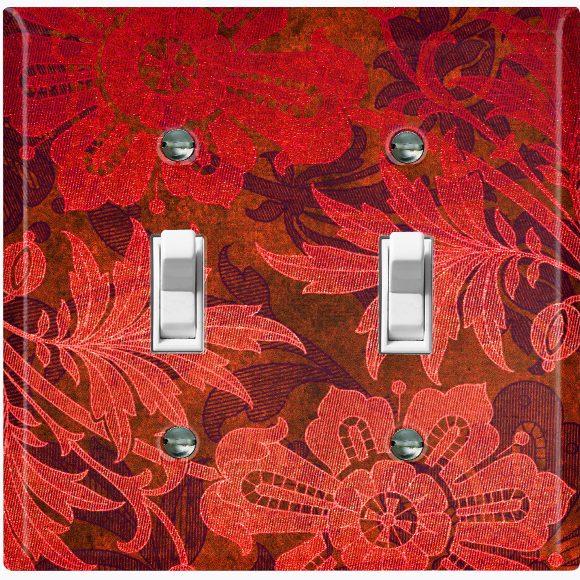 Floral Damask Home Decor Red Damask Design Metal Light Switch Plate Cover 