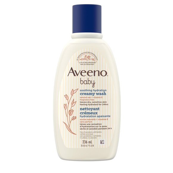 Aveeno Baby Soothing Hydration Creamy Wash for Dry Sensitive Skin - Natural oat + vitamin E - Fragrance-Free, 236 mL