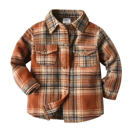 

Boy Tee Shirts Long Sleeve Winter Shirt Tops Coat Outwear For Babys Clothes Plaid Brown Autumn For 2-3 Years