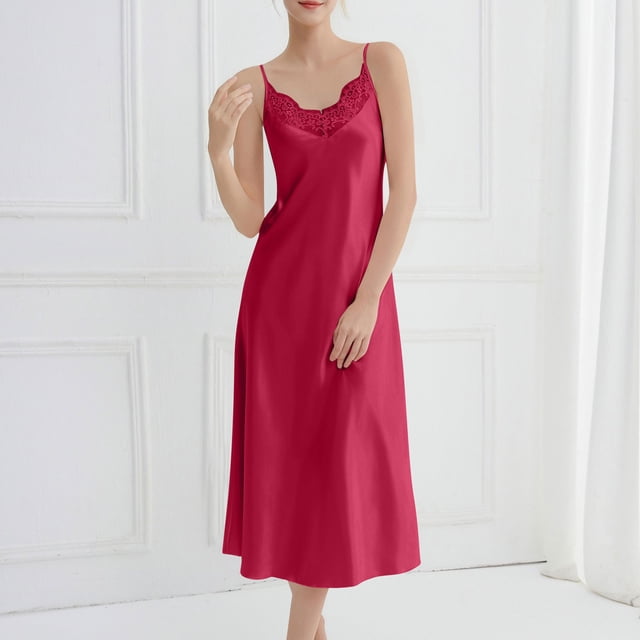 HongQid Nightgown for Women Loose Sleepwear Pajama Dress Soft Nightshirt Sleeveless Nightdress Chemise