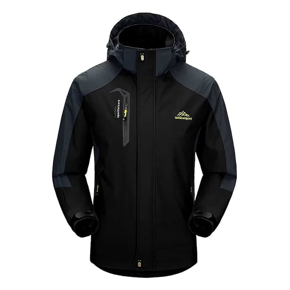 DPTALR Men's Color Block Pocket Detachable Zipper Outdoor Jacket,Black, 6XL