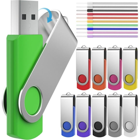 Flash Drive 16GB - Bulk USB 2.0 USB Stick Pack of 10 Memory Sticks Multi-Coloured 16 GB Thumb Drives Pendrive Swivel Pen Drive Data Storage Jump Drives with Lanyards