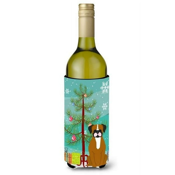 Merry Christmas Tree Flashy Fawn Boxer Wine Bottle Beverge Insulator Hugger