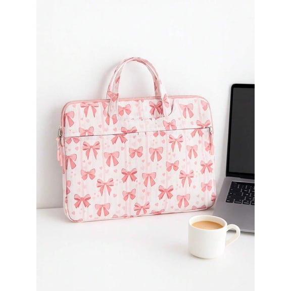 Multicolor Bow Pattern 14-Inch Laptop Sleeve With Top Handle Soft Quilted