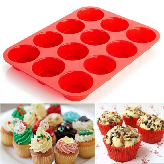 Yixiongkeji 12 Cup Silicone Muffin Cupcake Baking Pan Non Stick Dishwasher Microwave Safe