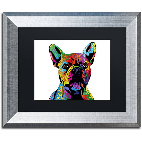 Trademark Fine Art "French Bulldog" Canvas Art by Michael Tompsett, Black Matte, Silver Frame