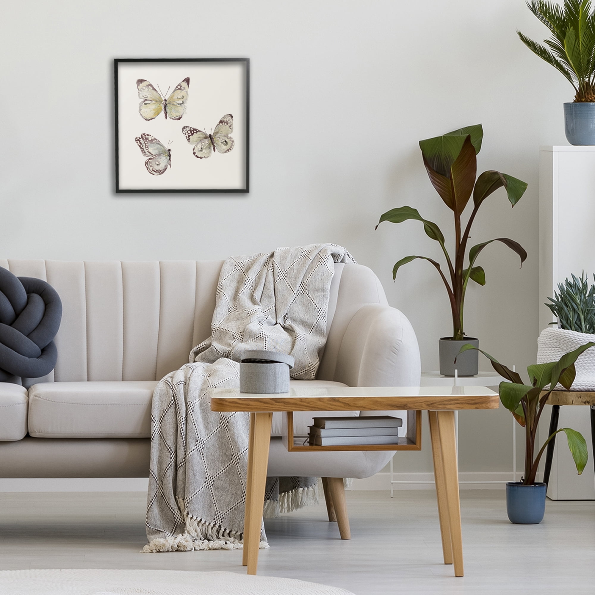 Stupell Industries Delicate Butterflies on Beige Black Framed Giclee Art, design by Patricia Pinto