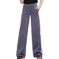 thumbnail image 2 of Pants for Girls Pants High Waist Wide Leg Long Pants Pocket Straight Leg High Elastic Sports Yoga Trousers For Active Girls(Size:11-12 years), 2 of 5