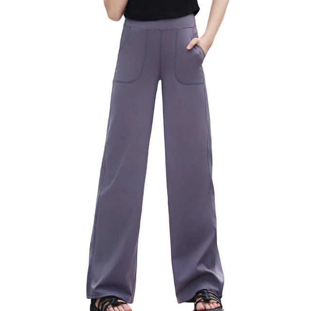 WILLBEST Pantalones de Yoga de Cintura Alta Y Pierna Ancha para Niñas con Bolsillos, Elásticos, Deportivos, Cómodos, Largos E Informales. 130
