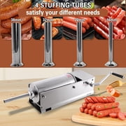 Hakka 7 Lb/3 L Horizontal Sausage Stuffer, Stainless Steel 2-Speed Manual Meat Filler with 4 Stuffing Nozzle