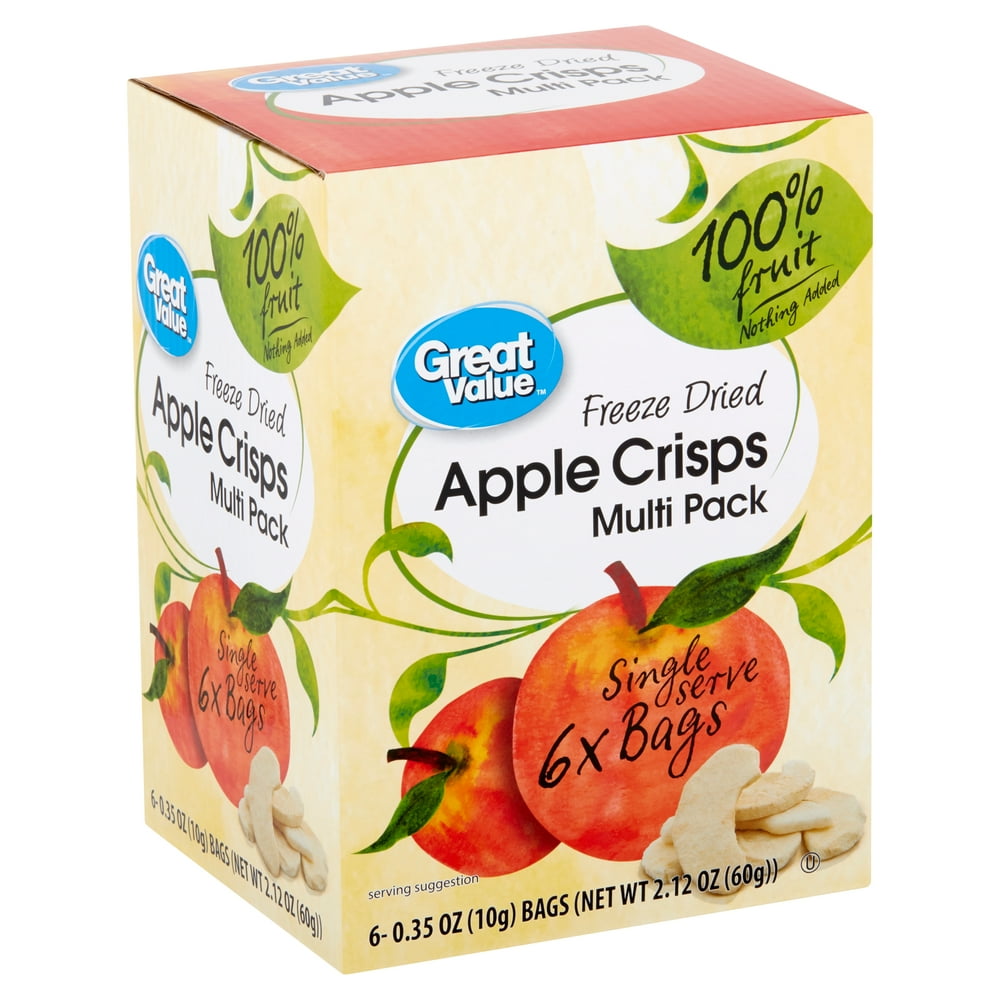 Great Value Freeze Dried Apple Crisps, Multi Pack, 6 Count, 0.35 oz