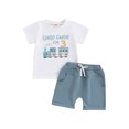 thumbnail image 2 of Musuos Toddler Boy Birthday Outfit 18M 24M 3Y 4Y Train Letter Print Short Sleeve T-Shirt with Elastic Waist Shorts Summer 2 Pcs Set, 2 of 10