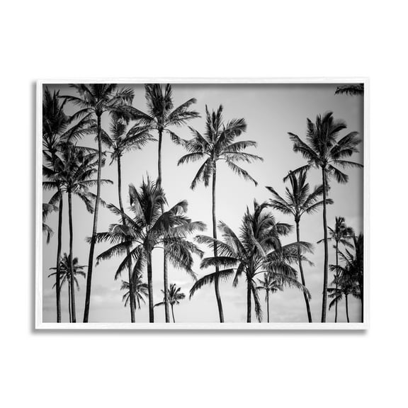 Stupell Industries Palm Trees Skyline Black and White Photography Framed Art Print Wall Art, 30x24, By Design Fabrikken