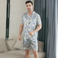 thumbnail image 4 of Aisomnus Men Silk Satin Pajamas Set Short Sleeve Button Down Sleepwear Loungewear with Pockets, 4 of 7