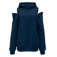 thumbnail image 6 of Womens Hooded Sweatshirt Drop Sleeve Soft Comfort Relaxed Fit Front Pocket Y2K Street for Casual Wear Navy,XXL, 6 of 6