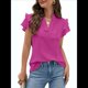 thumbnail image 3 of Blusas Elegantes Informales de Vestir para Mujer, Blusas de Corta con Volantes y Cuello en V, Blusas de Trabajo de Negocios Elegantes Rosa Roja L, 3 of 8
