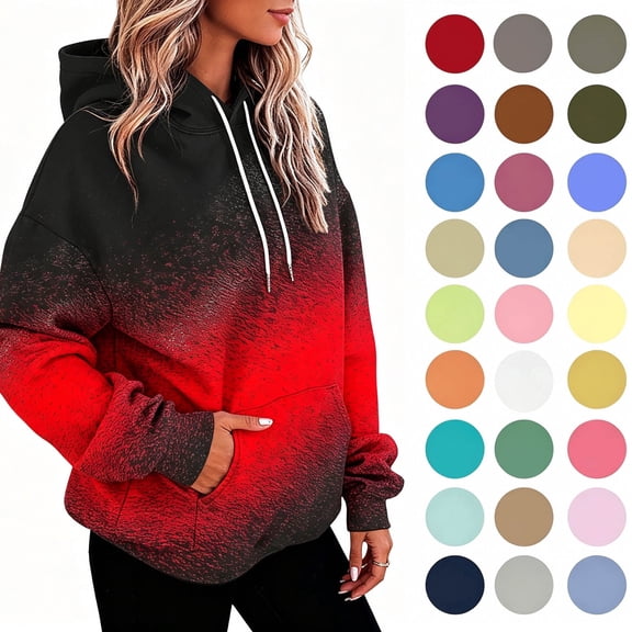 Yotami Women's Hooded Sweatshirts Plus Size Pullover Hoodies with Pocket, Drawstring Gradient Print Oversized SweatshirtsTrendy Casual Fall Clothes