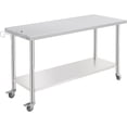 thumbnail image 1 of Table de Travail Roulante en Acier Inoxydable NSF 60x24 Po avec Roues, Crochets et Tablette Inférieure Ajustable, Table de Préparation Robuste pour Cuisine, Bar, Restaurant, Maison, 1 of 6