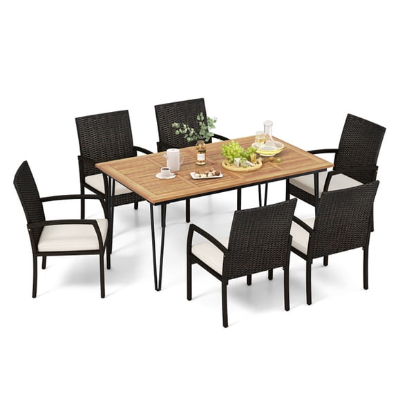 Kadyn Patio Furniture Sets,Outdoor Conversation Sets,7 Pieces Patio Dining Set with Acacia Wood Dining Table for Porch Backyard Garden Poolside