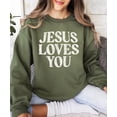 thumbnail image 6 of Jesus Loves You Sweatshirt for Women - Christian Faith Easter Church Distressed Pullover Army Green Sweatshirt Adult Small, 6 of 7