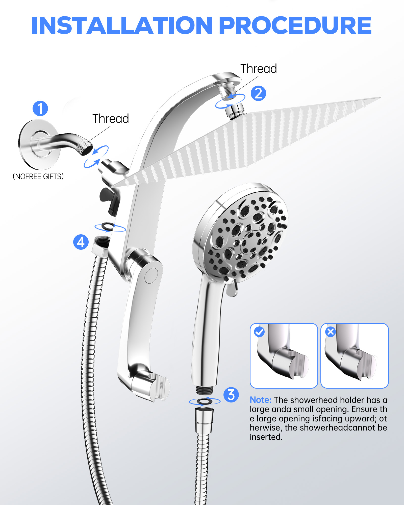 HODVIT High Pressure Rainfall Showerhead Combo with Handheld photo 3